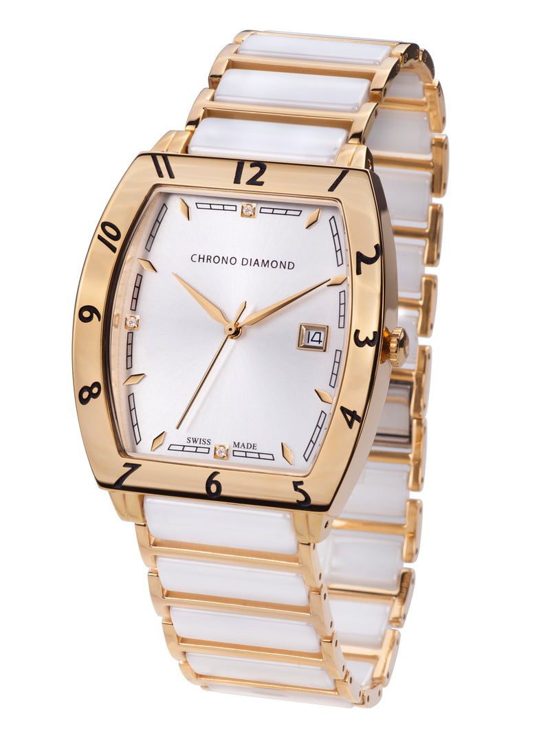 Automatic watches — Leandro — Chrono Diamond — gold IP ceramic white