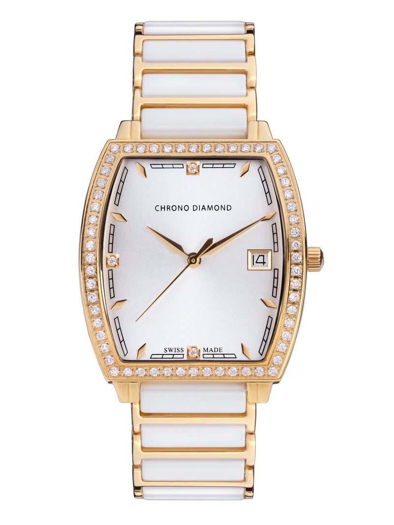 Automatic watches — Leandra — Chrono Diamond — gold IP ceramic white