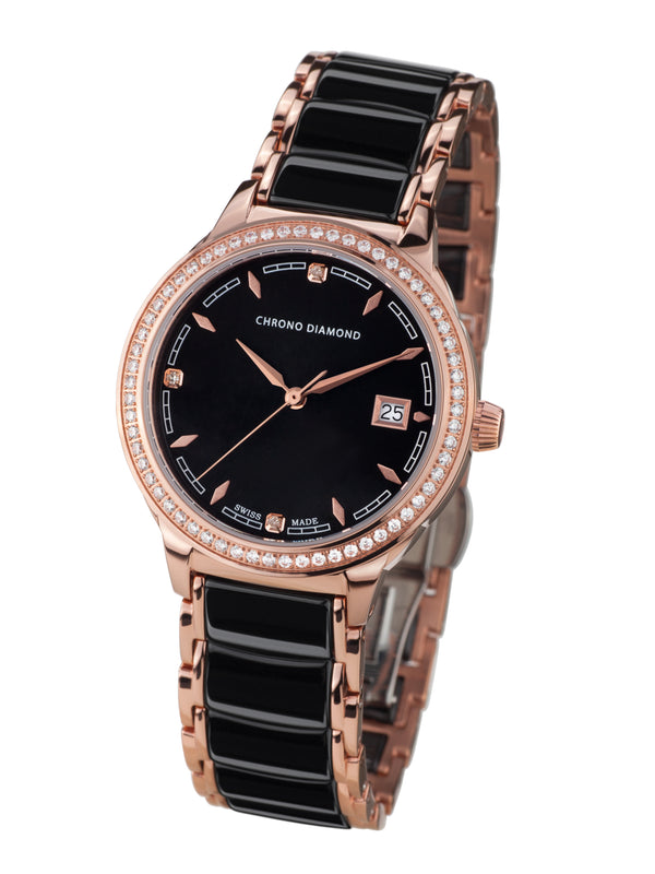 Automatic watches — Thyrsa — Chrono Diamond — rosegold IP ceramic black