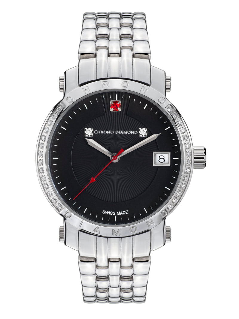 Automatic watches — Nesta — Chrono Diamond — steel black red stone