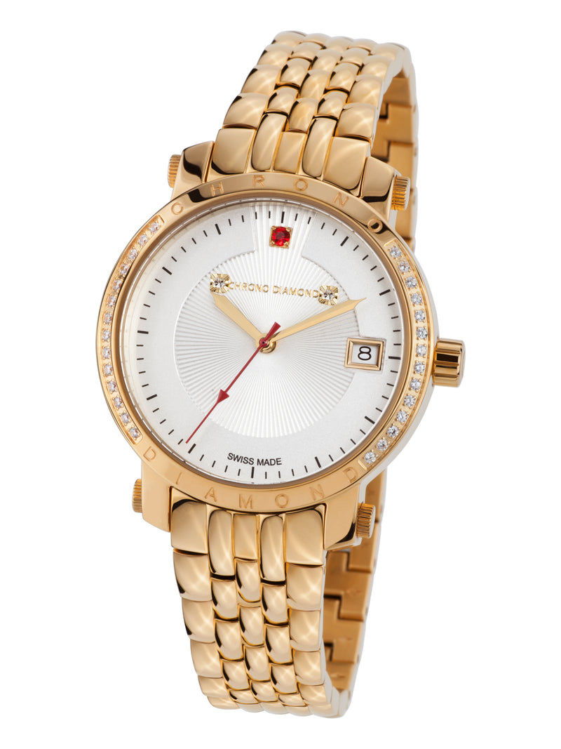 Automatic watches — Nesta — Chrono Diamond — gold IP silver red stone Zirconia