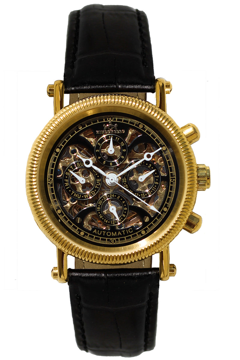 bracelet watches — Leather strap Skeleton — Band — black gold