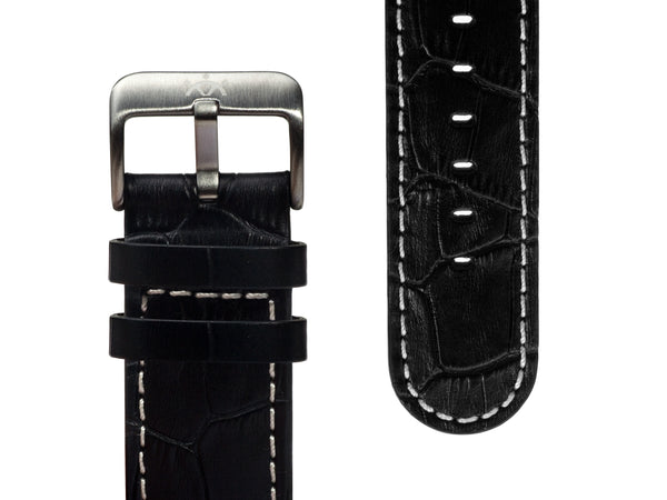 bracelet watches — Leather strap Vintage Aviator — Band — black white stitching silver