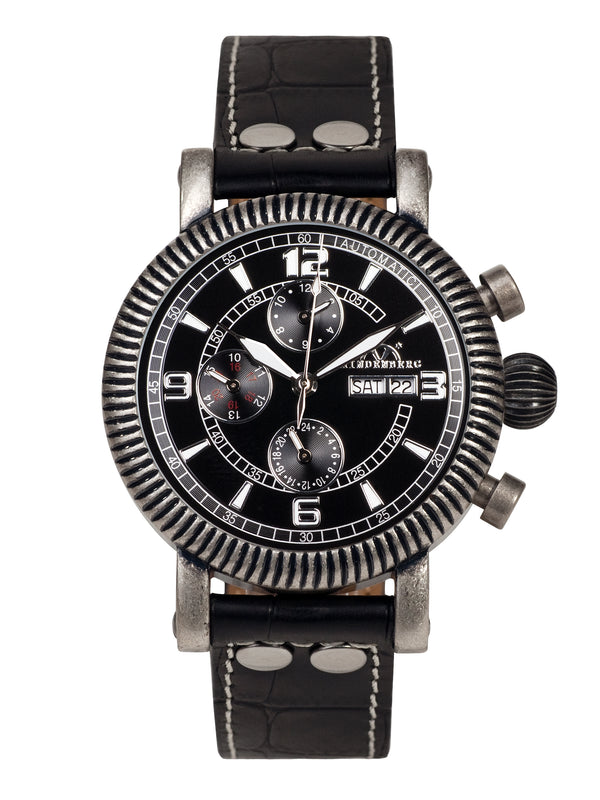 bracelet watches — Leather strap Vintage Aviator — Band — black white stitching silver