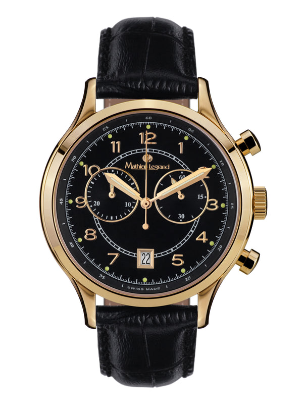 bracelet watches — Leather bracelet Orbite Polaire — Band — black gold