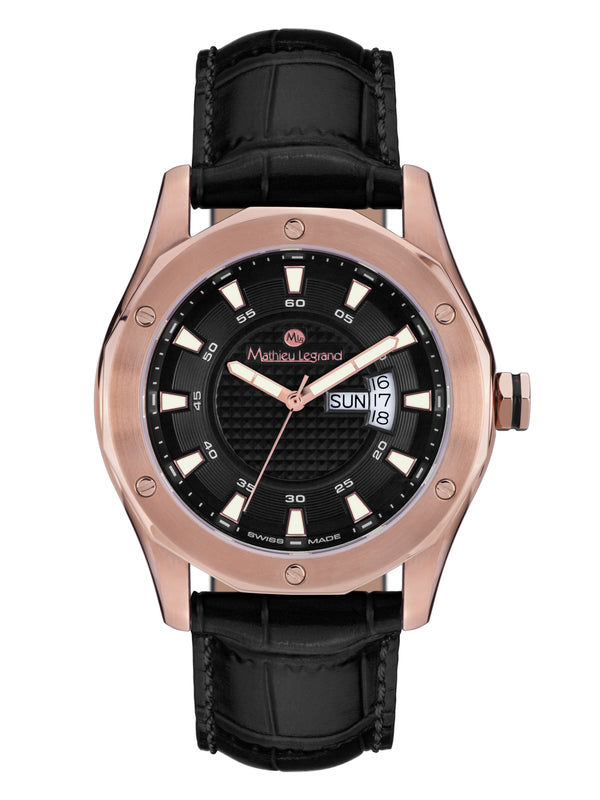 bracelet watches — Leather strap Dodécagone — Band — black rose gold