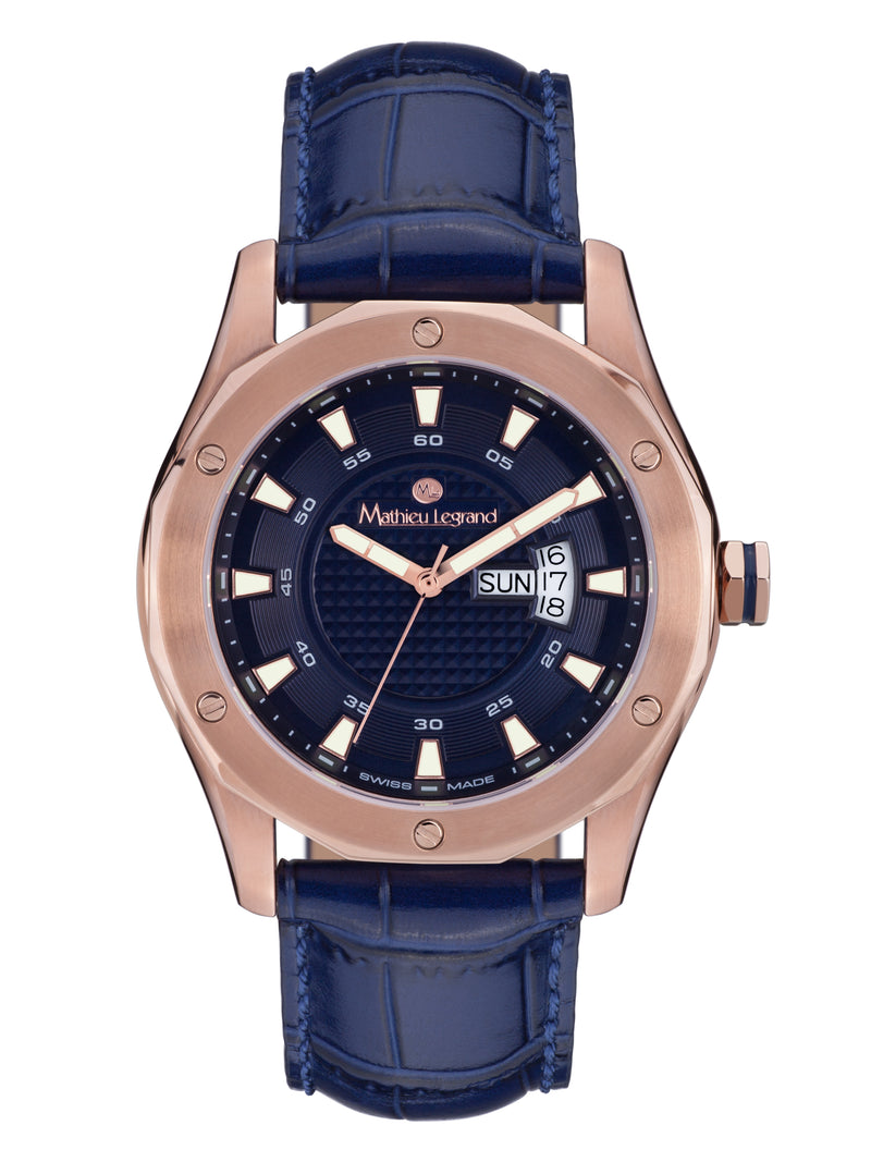 bracelet watches — Leather strap Dodécagone — Band — blue rose gold