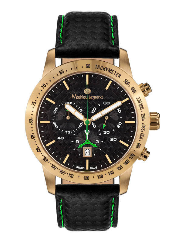 bracelet watches — Leather strap Grande Vitesse — Band — black green decorative stitching gold