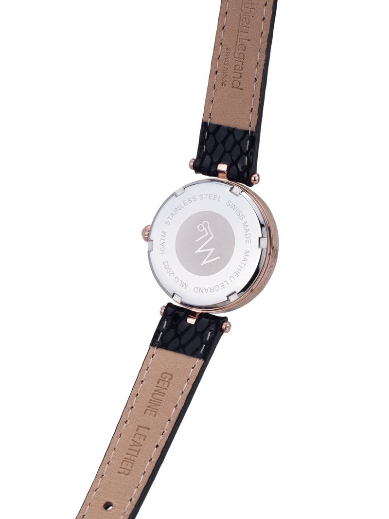 Automatic watches — Fleurs Volantes — Mathieu Legrand — rosegold IP black leather