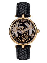 bracelet watches — Leather bracelet Fleurs Volantes — Band — black gold