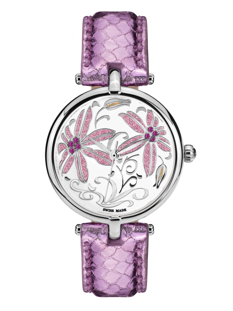 bracelet watches — Leather bracelet Fleurs Volantes — Band — purple silver