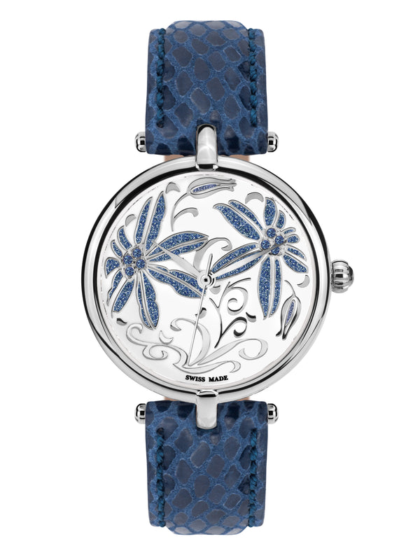 bracelet watches — Leather bracelet Fleurs Volantes — Band — dark blue silver