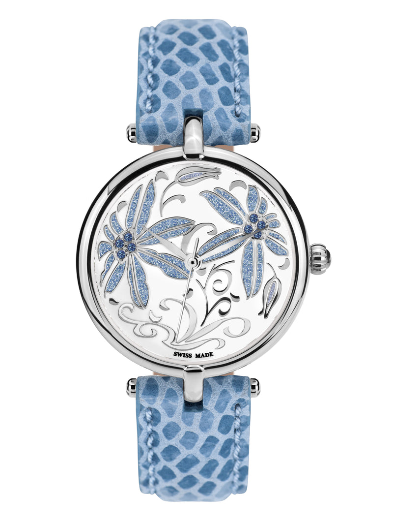 bracelet watches — Leather bracelet Fleurs Volantes — Band — light blue silver