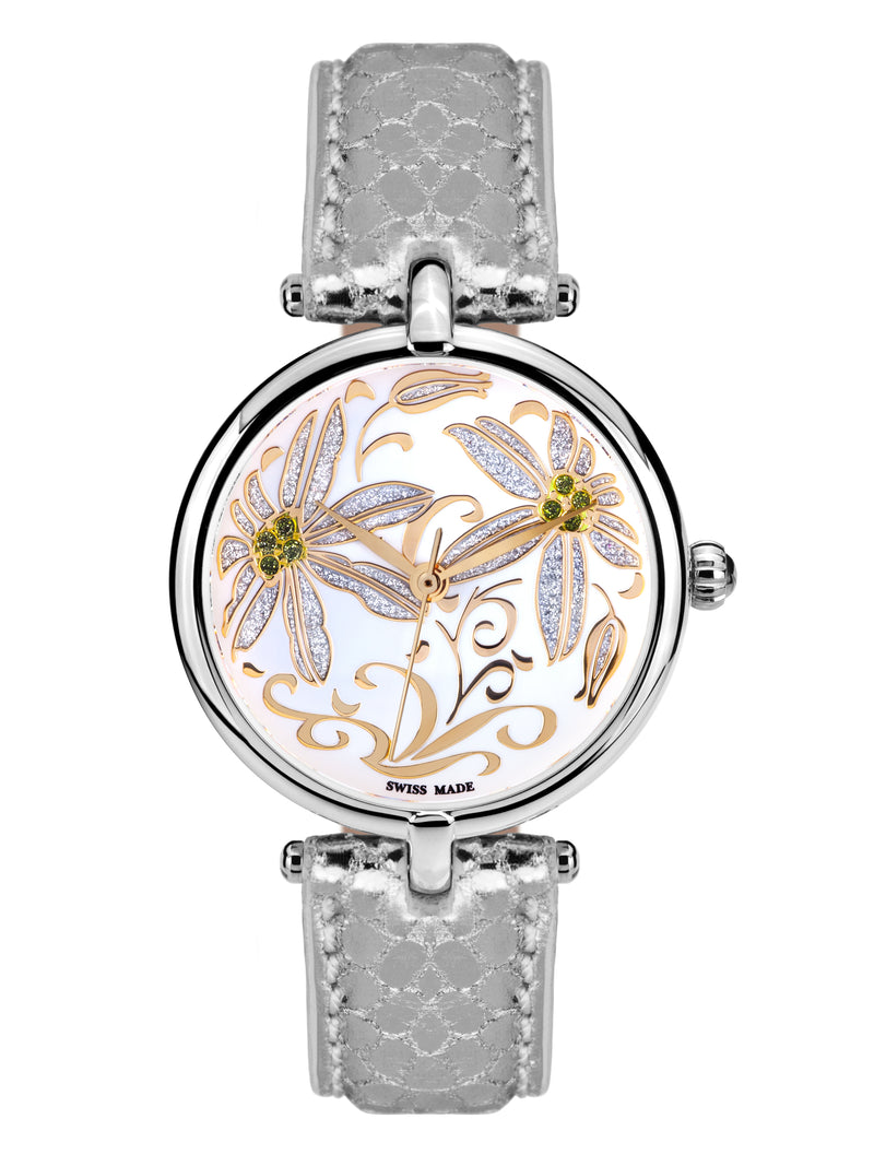 bracelet watches — Leather bracelet Fleurs Volantes — Band — silver silver