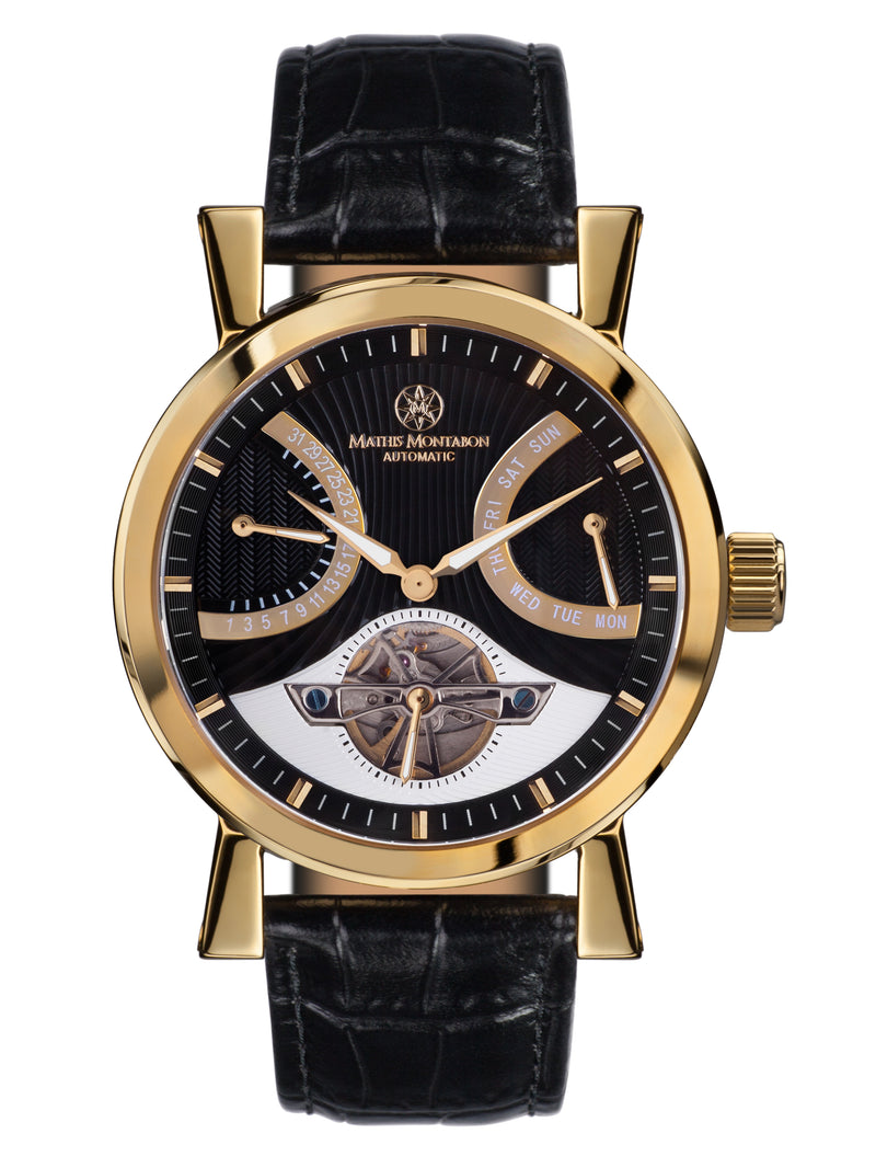 bracelet watches — Leather strap Retrograde — Band — black gold